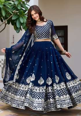 Blue Embroidery Georgette Lehenga Set for Diwali and Festive Wear