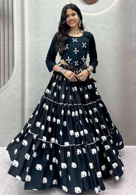 Black Cotton Lehenga Set with Hand Work for Diwali | Wedding & Festive Wear