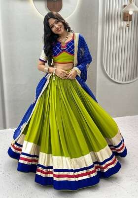 Parrot Lace Work Georgette Lehenga Set for Diwali | Wedding & Festive Wear