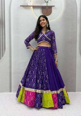 Purple Embroidery Georgette Lehenga Set for Diwali and Festive Wear