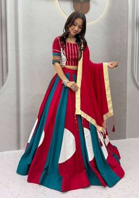 Rama Gamthi Work Cotton Lehenga Set for Diwali and Festive Wear