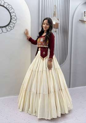 Maroon Cotton Lehenga Set with Hand Work for Diwali | Wedding & Festive Wear