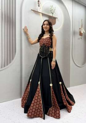 Black Printed Cotton Lehenga Set for Diwali and Festive Wear