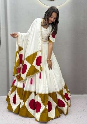 White Cotton Lehenga Set with Gota Patti for Diwali | Wedding & Festive Wear