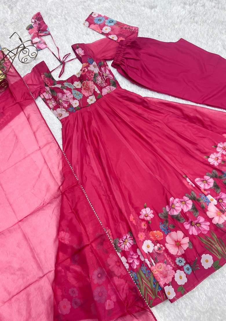Pink Zari Work Silk Anarkali Set - Indya