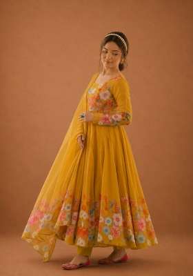 Yellow Zari Work Silk Lehenga Set