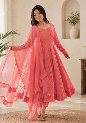 Pink Sequin Work Georgette Anarkali Set