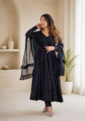 Black Sequin Work Georgette Lehenga Set