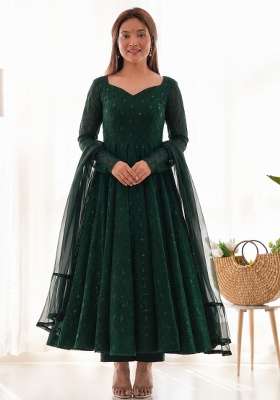 Green Sequin Work Georgette Lehenga Set