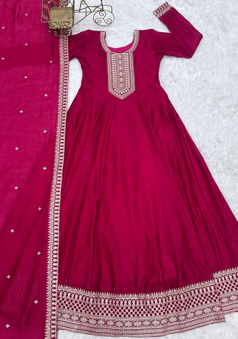 Pink Sequin Work Silk Anarkali Set - Indya