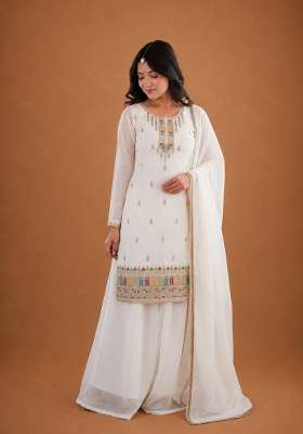 White Sequin Work Silk Lehenga Set