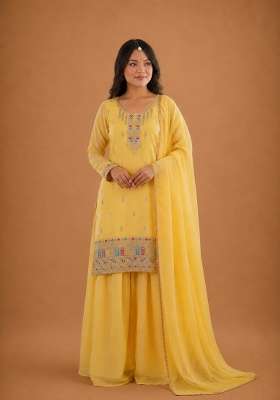 Yellow Sequin Work Silk Lehenga Set