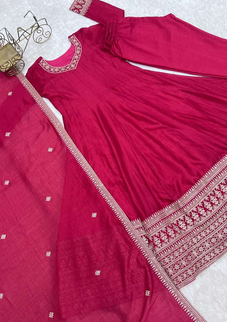 Pink Sequin Work Silk Anarkali Set - Indya