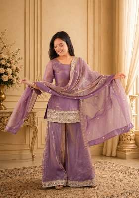 Light Pink Sequin Work Silk Lehenga Set
