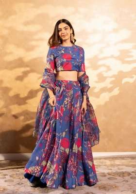Purple Printed Chinon Lehenga Set for Diwali and Festive Wear