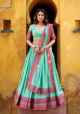 Blue Chanderi Lehenga Set with Thread Work for Diwali | Wedding & Festive Wear
