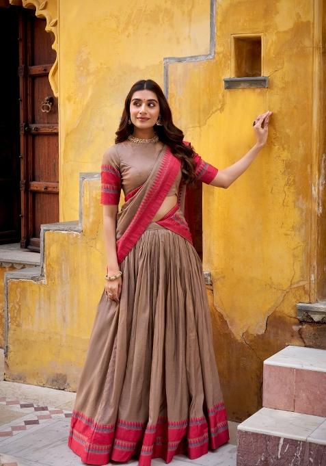Chiku Thread Work Chanderi Lehenga Set