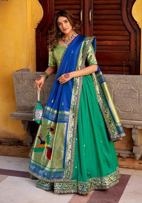 Teal Sequin Work Silk Lehenga Set