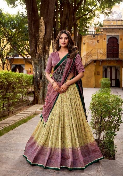 Mauve Printed Silk Lehenga Set