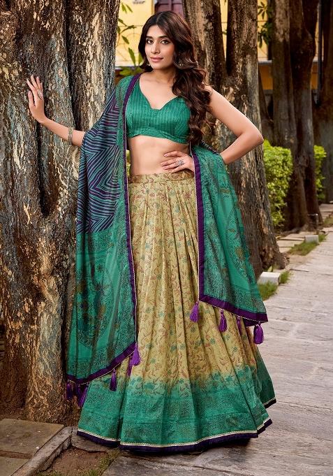 Firozi Printed Silk Lehenga Set