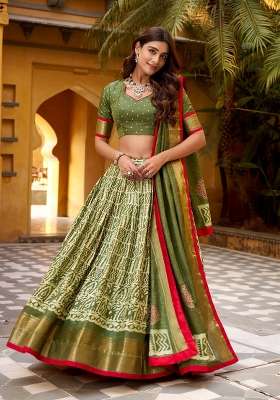 Mehendi Silk Lehenga Set with Zari Work for Diwali | Wedding & Festive Wear