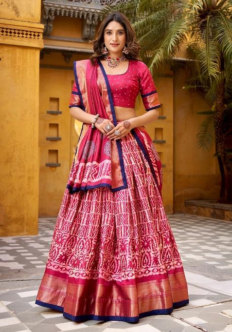Gajari Zari Work Silk Lehenga Set