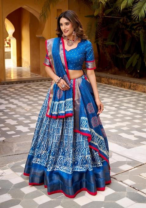 Blue Zari Work Silk Lehenga Set
