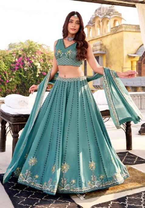 Blue Sequin Work Crush Lehenga Set