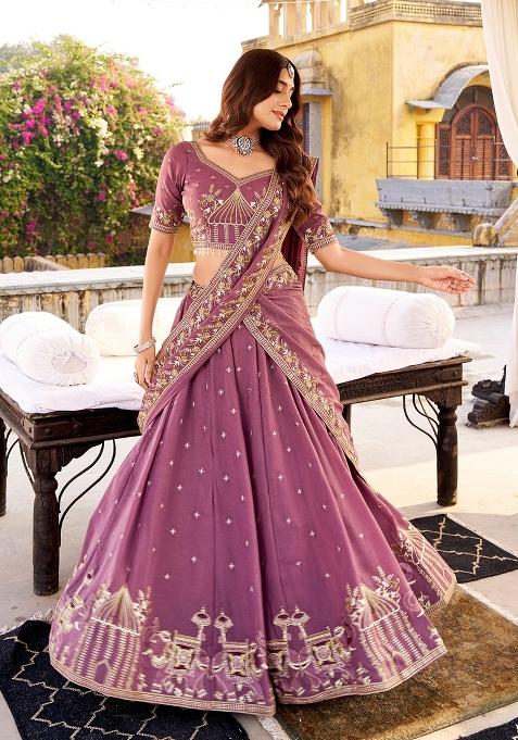 Lavender Sequin Work Crush Lehenga Set