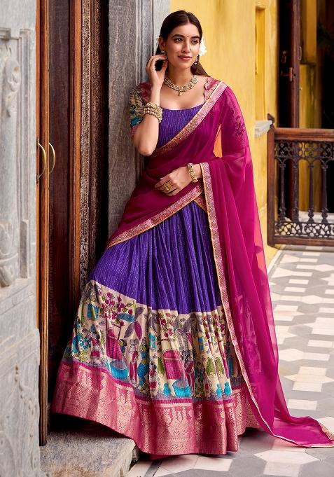 Purple Zari Work Chanderi Lehenga Set