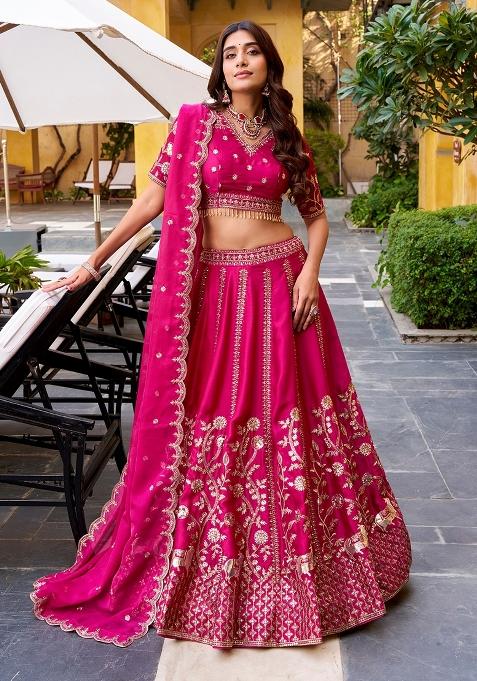 Pink Sequin Work Silk Lehenga Set