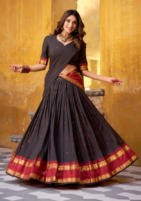 Black Zari Work Chanderi Lehenga Set