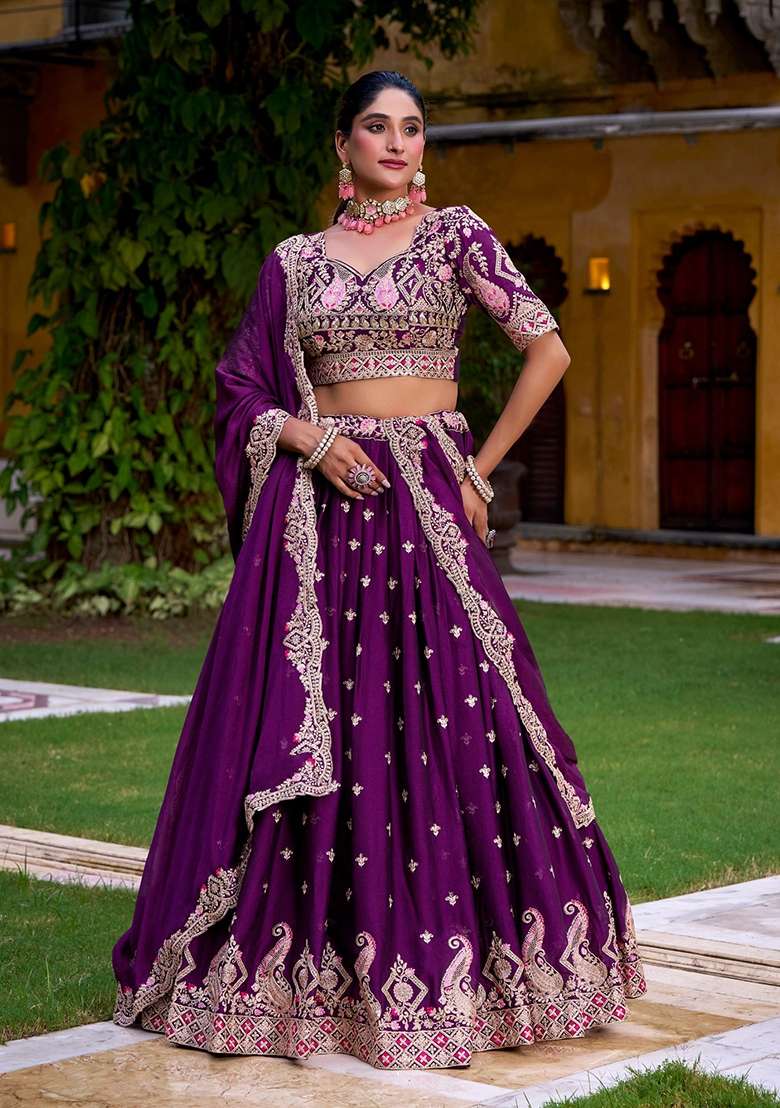 Purple Sequin Work Rangoli Lehenga Set for Diwali and Festive Wear - Indya
