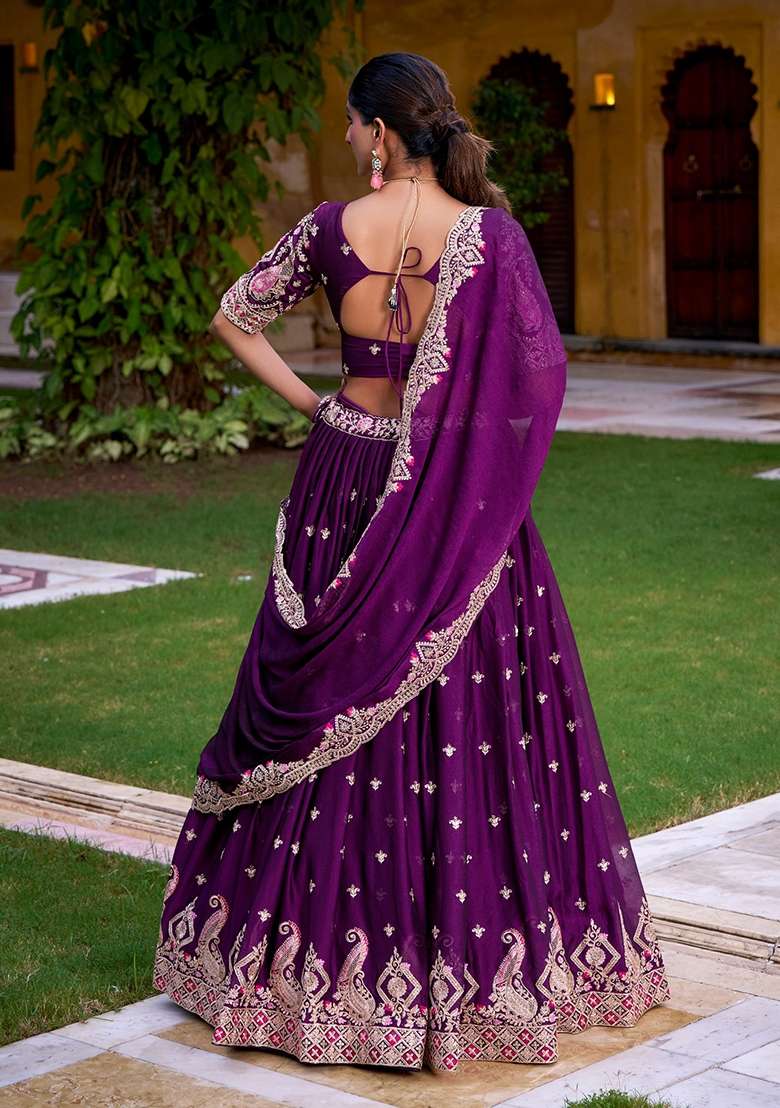 Purple Sequin Work Rangoli Lehenga Set for Diwali and Festive Wear - Indya