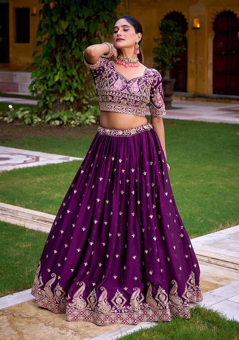 Purple Sequin Work Rangoli Lehenga Set for Diwali and Festive Wear - Indya