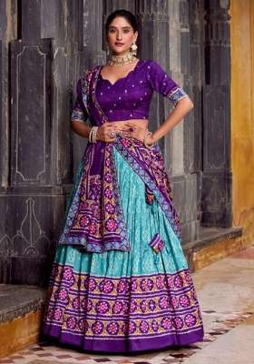 Blue Silk Lehenga Set with Printed for Diwali | Wedding & Festive Wear