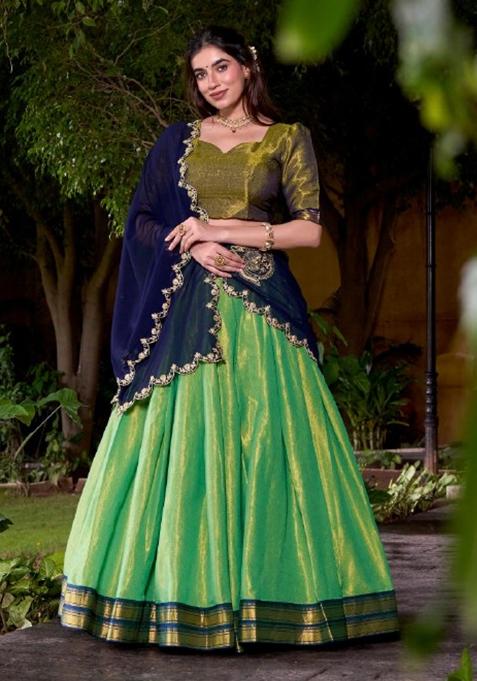 Blue Zari Work Kanchipuram Lehenga Set