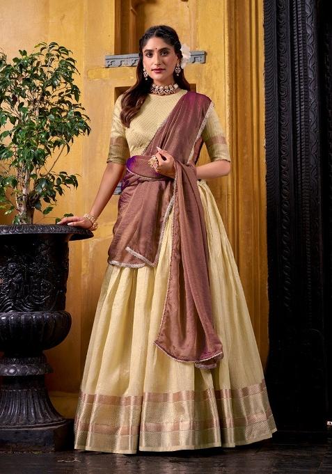 Yellow Zari Work Silk Lehenga Set