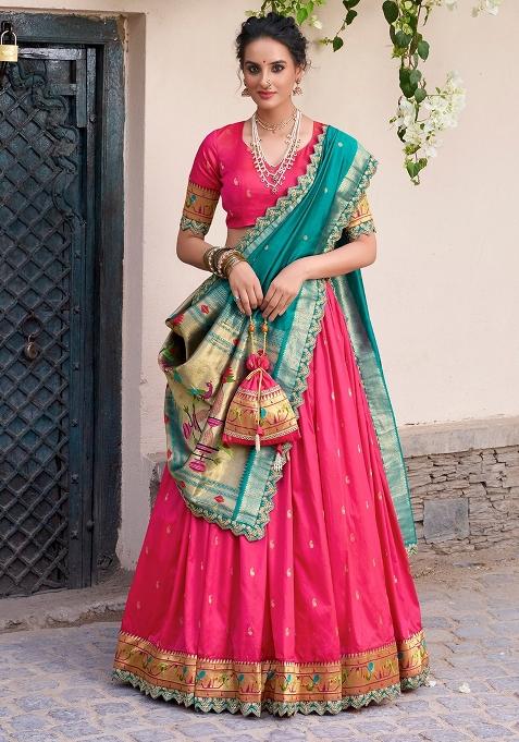 Pink Sequin Work Silk Lehenga Set