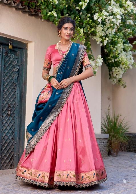 Pink Sequin Work Silk Lehenga Set