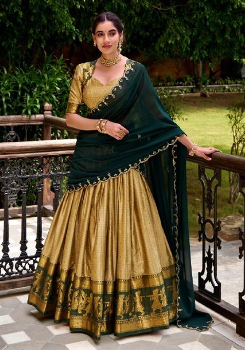 Cream Zari Work Cotton Lehenga Set