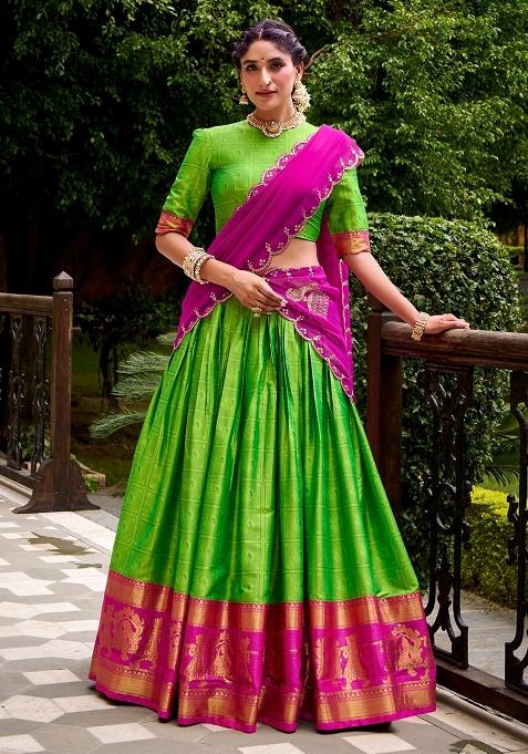 Parrot Zari Work Cotton Lehenga Set