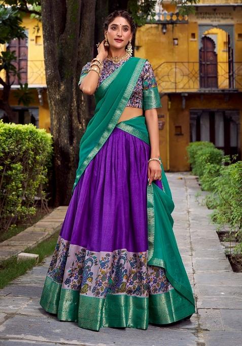 Purple Zari Work Silk Lehenga Set
