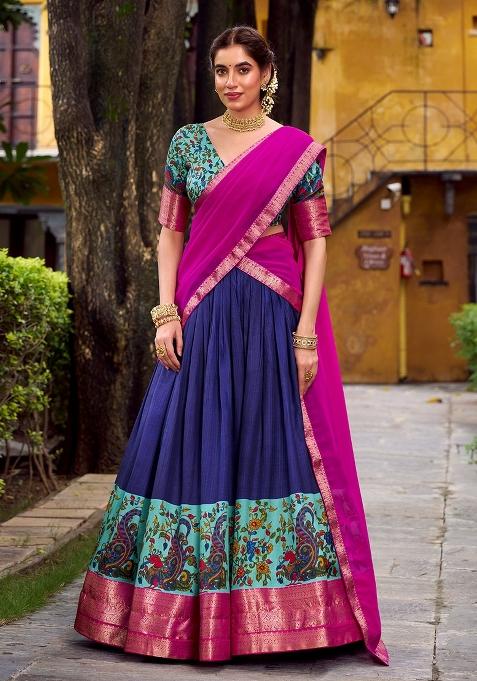 Blue Zari Work Silk Lehenga Set