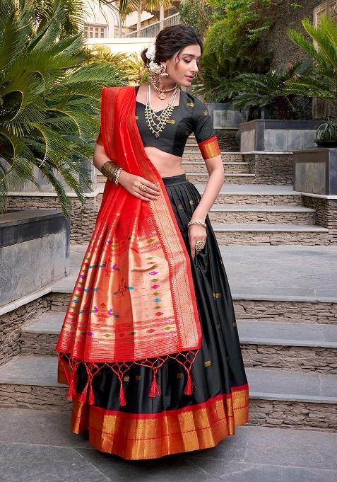 Black Zari Work Silk Lehenga Set