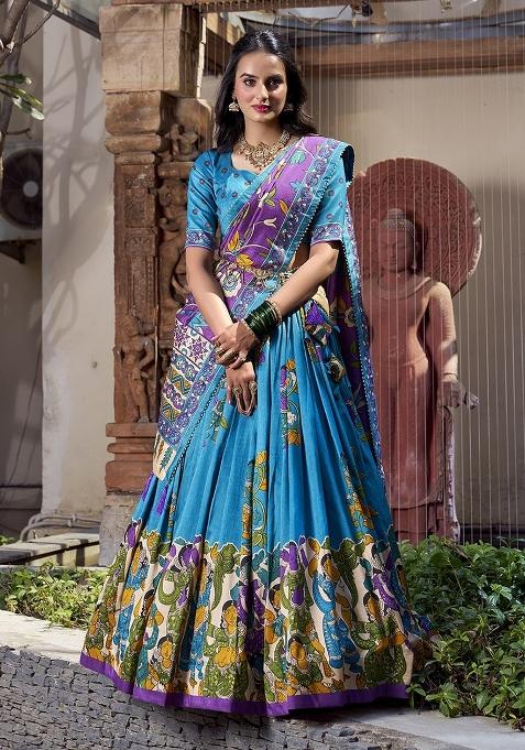 Firozi Printed Silk Lehenga Set