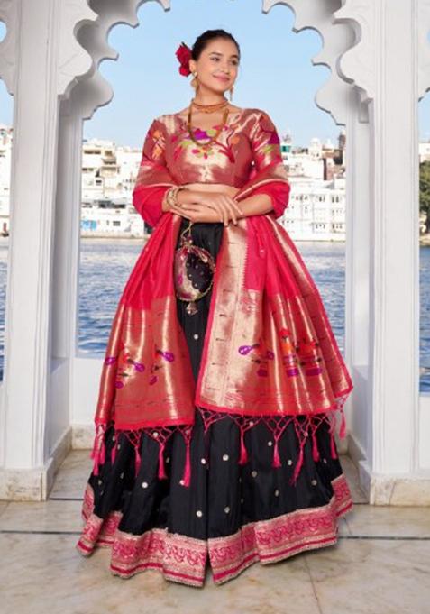 Black Zari Work Silk Lehenga Set