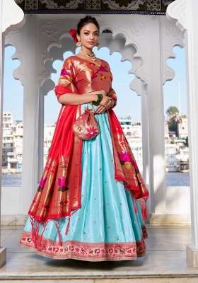 Blue Zari Work Silk Lehenga Set for Diwali and Festive Wear