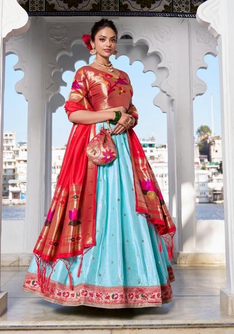 Blue Zari Work Silk Lehenga Set