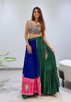 Blue Rayon Lehenga Set with Embroidery for Diwali | Wedding & Festive Wear